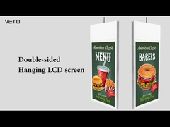 Schermo LCD da appendere digitale da 43 pollici per interni bianco ultra sottile a doppia faccia montato a soffitto