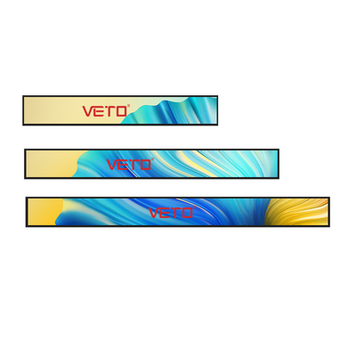 VETO Dimensioni personalizzate Bar allungato schermo LCD Ripiano pubblicitario interno Bordatura segnaletica digitale per il supermercato